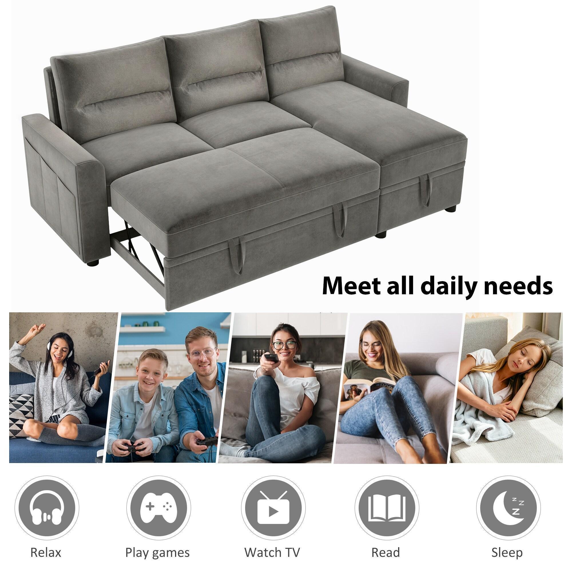 Reversible Sleeper Sectional Storage Sofa Bed Pull-Out,Corner Sofa-Bed with Storage,3 seat Both Left Handed and Right Handed Deals