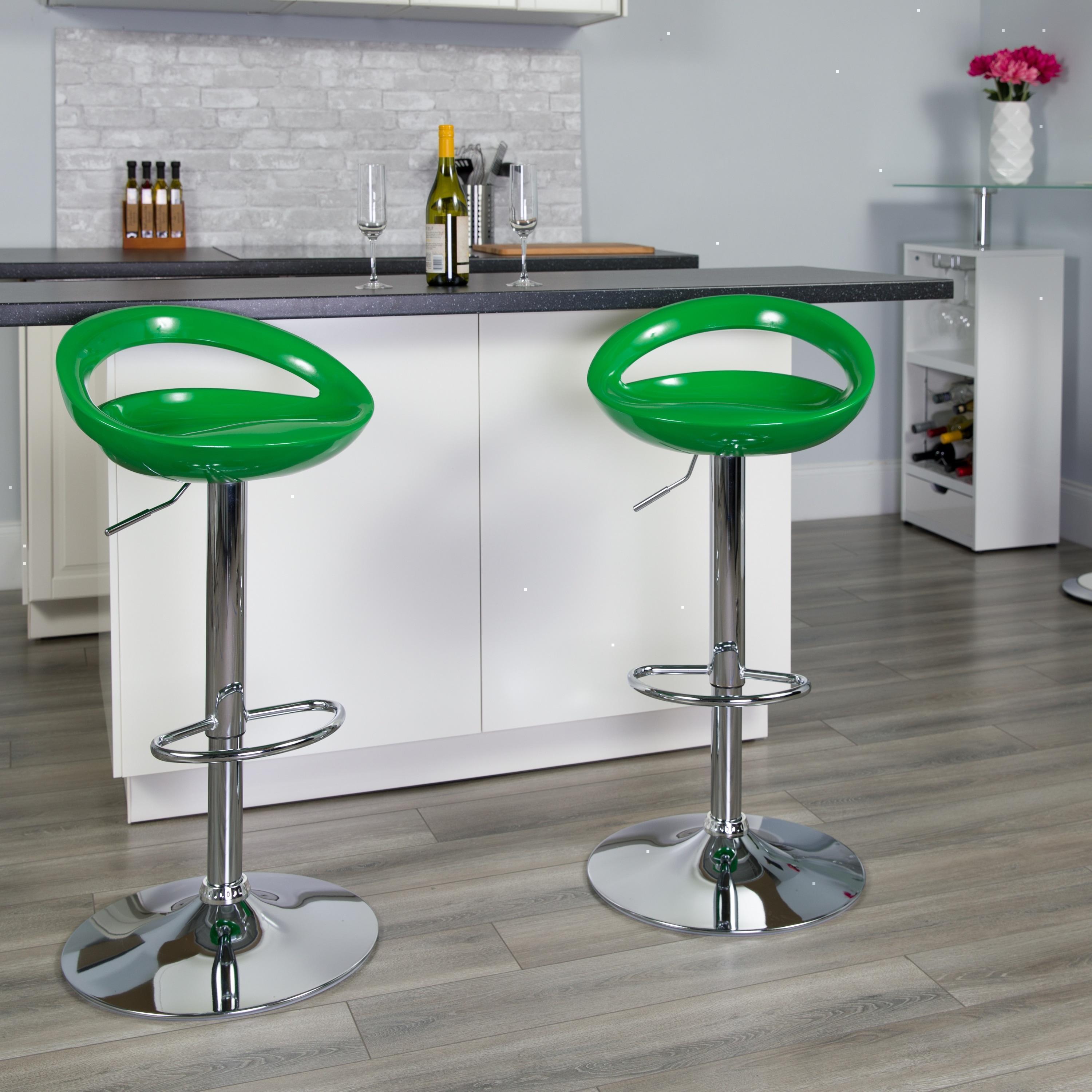 Contemporary Plastic Adjustable Height Barstool with Rounded Cutout Back and Chrome Base Deals